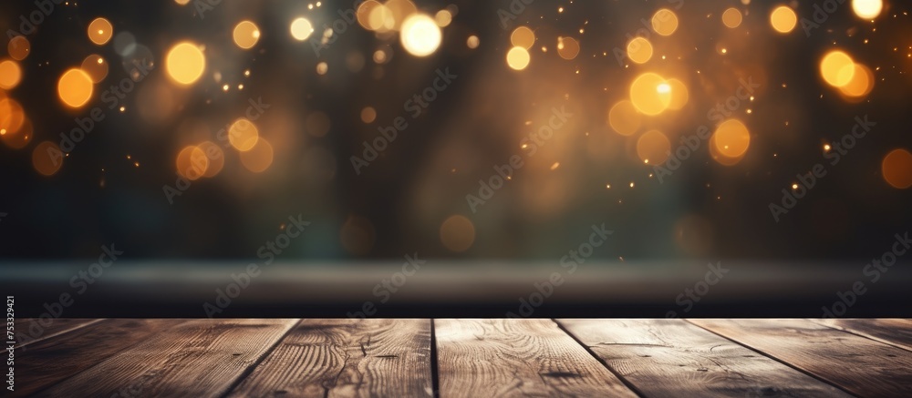 Poster old table with blurry bokeh background