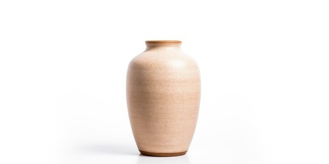 Front view of an empty beige ceramic Scandinavian vase, isolated on a white background, serving as a home decor element.