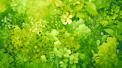 多種多様な植物の壁面緑化イメージのイラスト背景 - obrazy, fototapety, plakaty