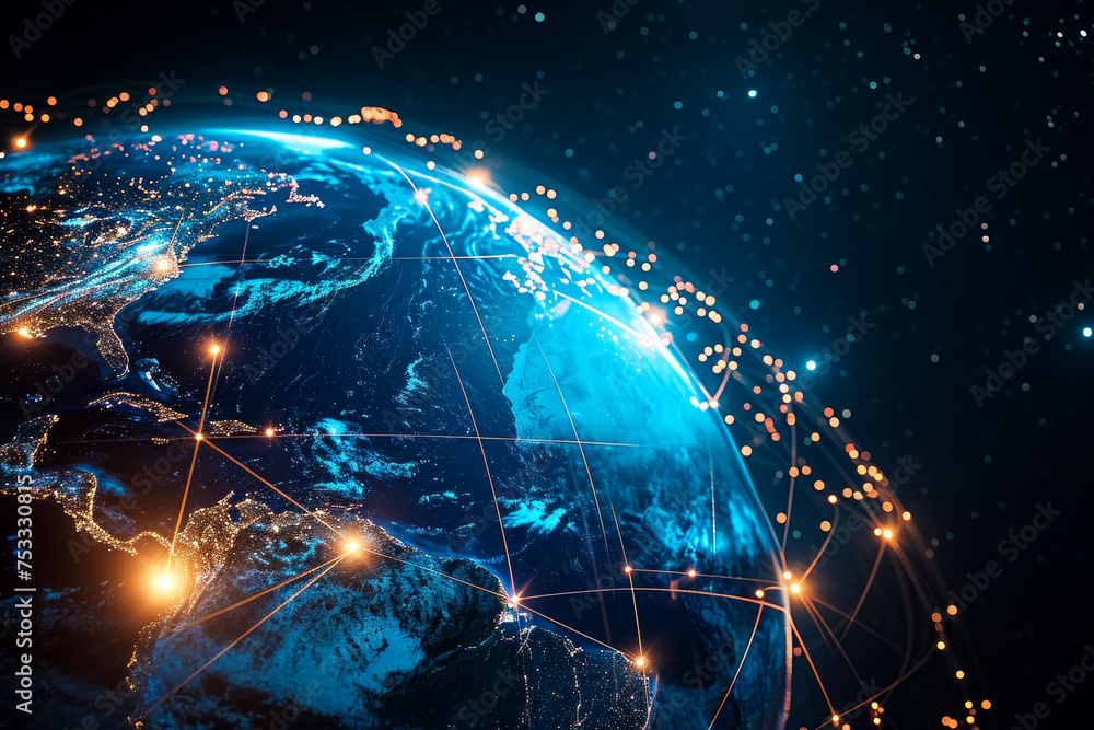 Poster abstract global digital technology. background for design with selective focus and copy space.