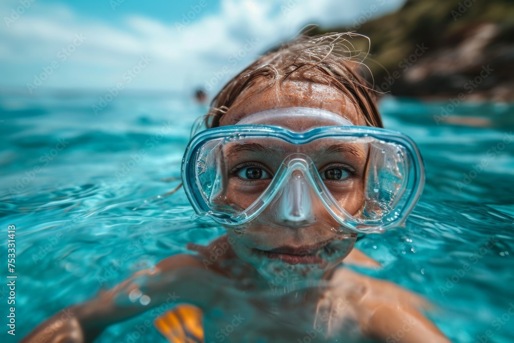 Poster child at diving lessons. background with selective focus and copy space