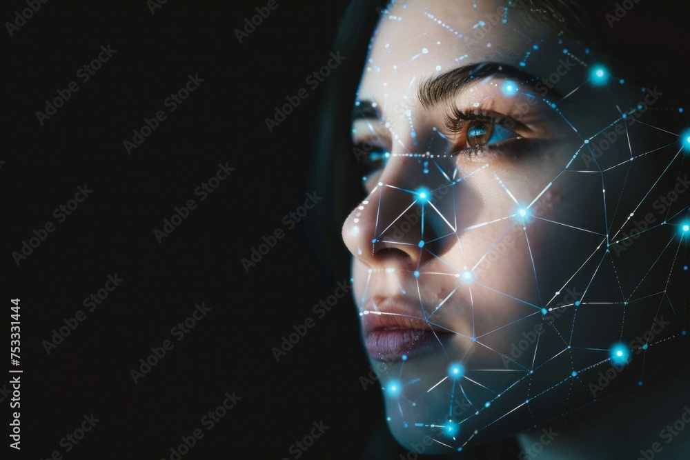 Poster face recognition concept. background with selective focus and copy space