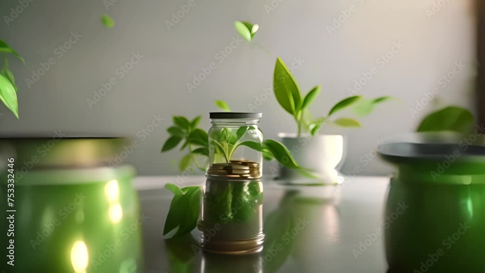 Aufkleber jar filled with coins on table generative ai