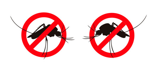 No mosquito sign. Mosquito danger warning sign. Anti malaria symbol.