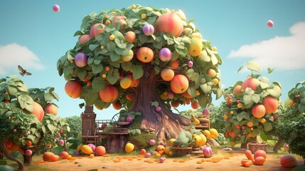 Fruit Tree Environments Explored by 3D Character