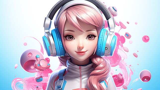 Gaming Stream with 3D Characters Wearing Headphone