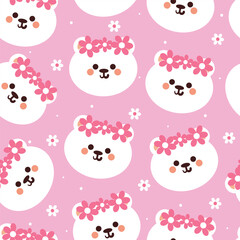 seamless pattern cartoon bear and flower. cute wallpaper for textile, gift wrap paper