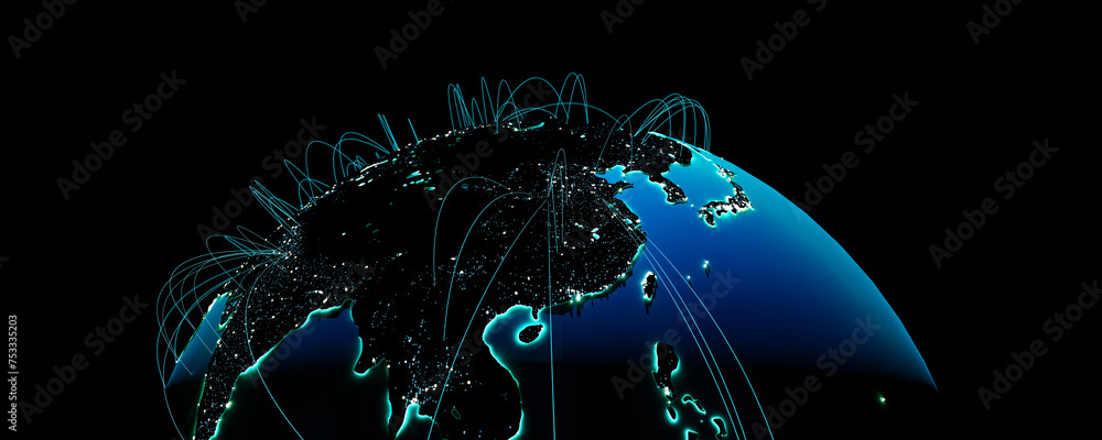 Poster a globally networked earth with a focus on asia. 3d rendering