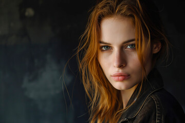 Fototapeta premium Distressed young woman or woman with depression on a dark background, portrait