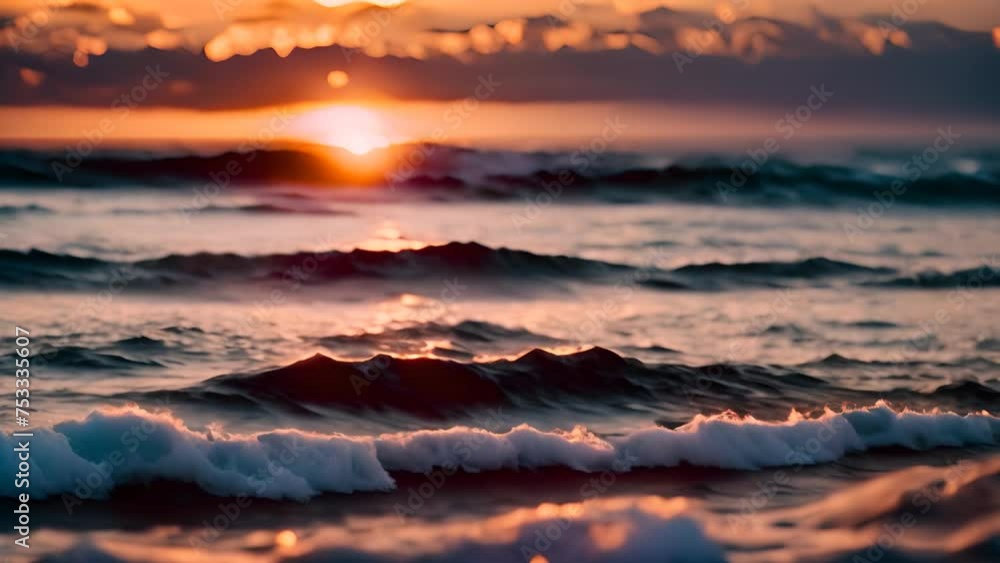 Aufkleber sun setting over ocean waves generative ai