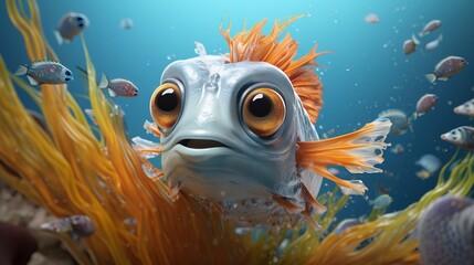 Fototapeta na wymiar Underwater wildlife documentation by 3D character