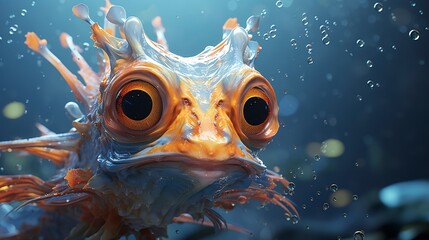 Underwater wildlife documentation by 3D character - obrazy, fototapety, plakaty