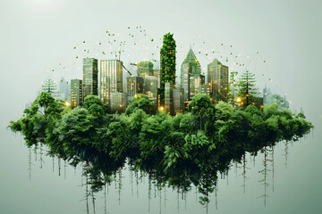 Green City A Vision of Sustainable Urban Living, This image can be used to convey a message of sustainability, environmental consciousness, and - obrazy, fototapety, plakaty