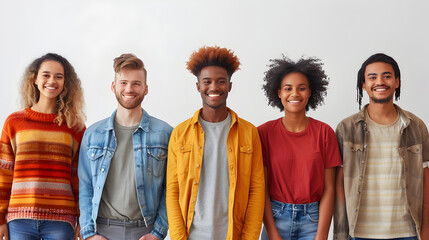 Group of Young People Smiling Together in Joyful and Optimistic Style - obrazy, fototapety, plakaty