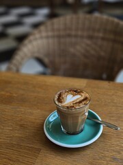 Nice Texture of Latte art on hot latte coffee . Milk foam in heart shape leaf tree on top of latte art from professional barista artist
- 753337069