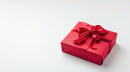 Fototapeta premium Red gift box with ribbon bow isolated on white background, gift for Valentine's day,christmas, party concept