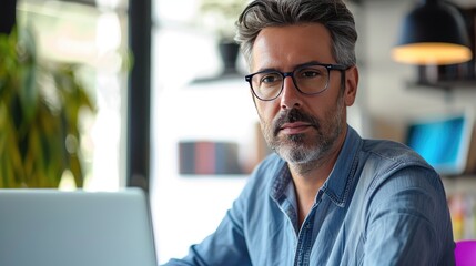 Man works on a laptop
