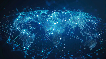 Naklejka na ściany i meble Abstract world map, concept of global network and connectivity, international data transfer and cyber technology, worldwide business