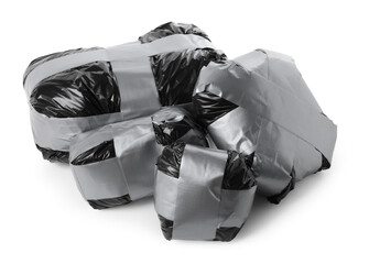 Packages with narcotics isolated on white. Drug addiction