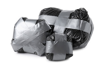 Packages with narcotics isolated on white. Drug addiction