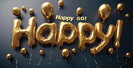 Celebrating 50, happy text in festive font, marking a joyful milestone, perfect for birthday invitations, anniversary announcements, or celebratory designs with a cheerful and vibrant theme