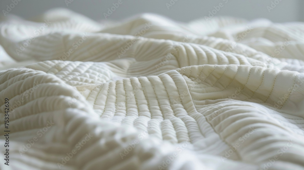 Poster a zoomedin shot of a quilted fabric featuring interactive elements such as crinkles and folds demons