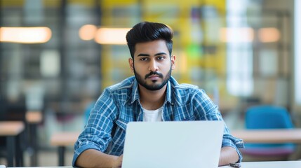 Man works on a laptop