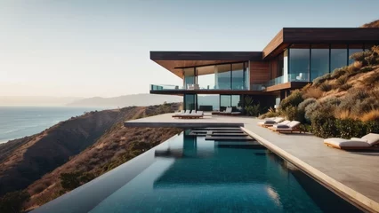 Crédence de cuisine en verre imprimé Etats Unis Stunning modern villa nestled in the hills of Malibu, California, offering breathtaking views of the Pacific Ocean