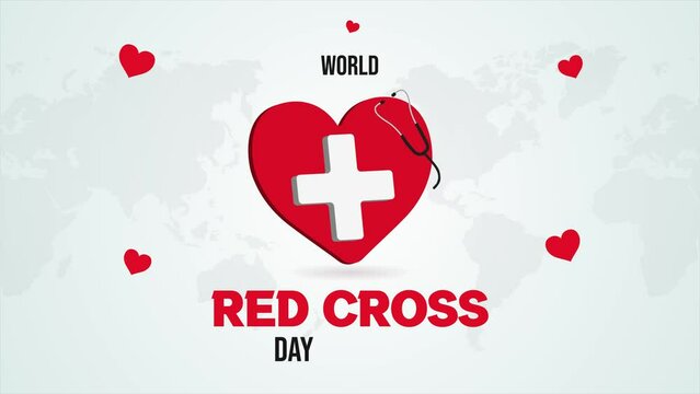 World Red Cross Day May 8th banner with heart and stethoscope illustration on world map background