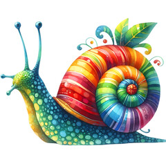 Colorful vector illustration of a snail with a spiral shell, perfect for a summery floral pattern design