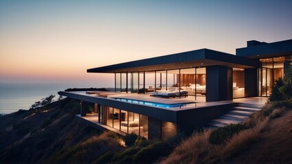 Stunning modern villa nestled in the hills of Malibu, California, offering breathtaking views of the Pacific Ocean