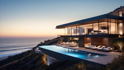 Stunning modern villa nestled in the hills of Malibu, California, offering breathtaking views of the Pacific Ocean