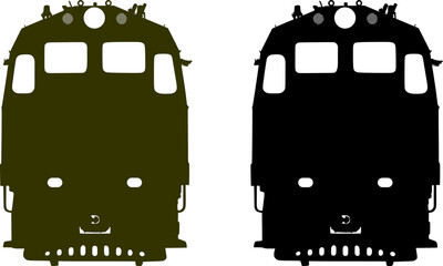 Graphic illustration silhouettes of a train available in two colors black and dark green