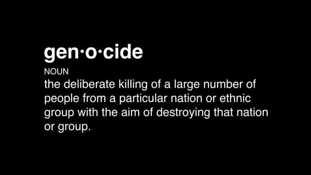 1 genocide definition animation on black background