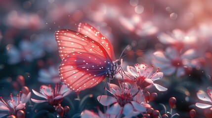 Macro Shot of Pink Butterfly on Pink Flowers