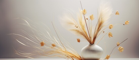 Abstract Boho Style with Golden Grass in Vase - obrazy, fototapety, plakaty