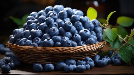 realistic fresh blueberries with black and blur background