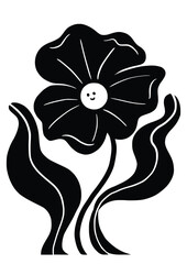 Smiling flower. Stylish abstract flower poster. Simple design, Matisse style, hand drawn.