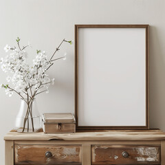 Empty Picture Frame against white wall - 753347434