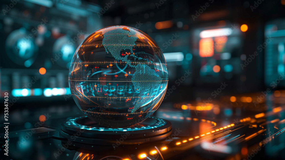 Aufkleber a futuristic multifaceted crystal ball shows a projection of a corporations future financial perform