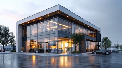 Fototapeta na wymiar Auto dealership modern glass building