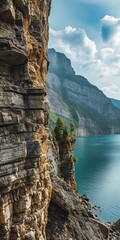 Stunning Cliff Face Beside Tranquil Lake