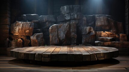 3d rock podium product stand or display with rock background and cinematic light