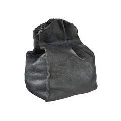 A black bag with a black strap sits