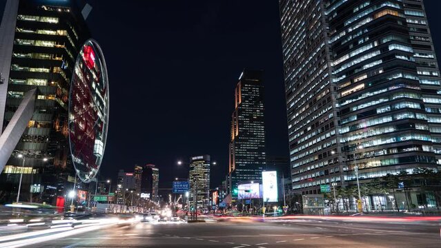 South Korea Seoul Gangnam-gu Bongeunsa-ro city night building road traffic