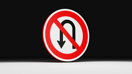 3d representation No return traffic sign depicted on a round surface in a dark environment with dense light on the front