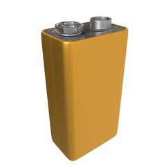 A yellow battery case with a silver top