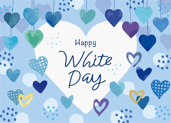 ホワイトデー 水彩で描いた沢山のハートのバルーン　バナー素材