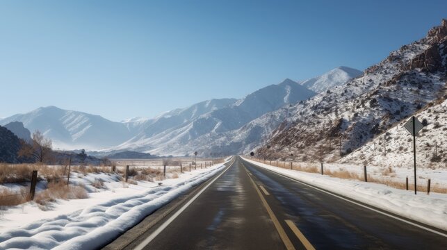 View Photo of the road to the snowy mountains