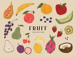 Fruit collection in hand drawn style, cute fruit illustration set, tropical fruit design elements. sketch style smoothie recipes.